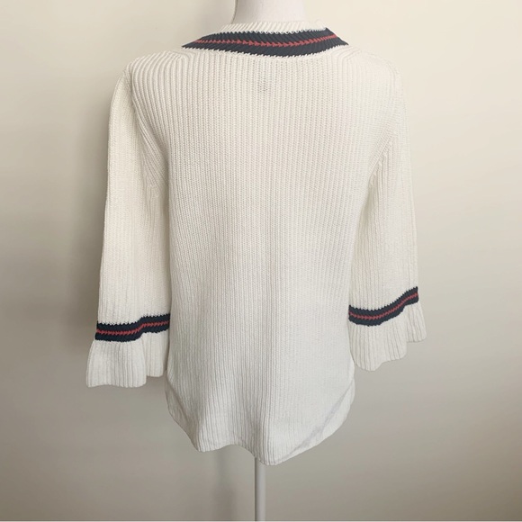 Cabi Ace V-Neck Preppy Bell Sleeve White Sweater Style 5639 Size S - Picture 9 of 13